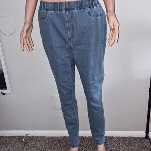 Womens Elastic Waist Denim Straight Leg Jeans (XL)